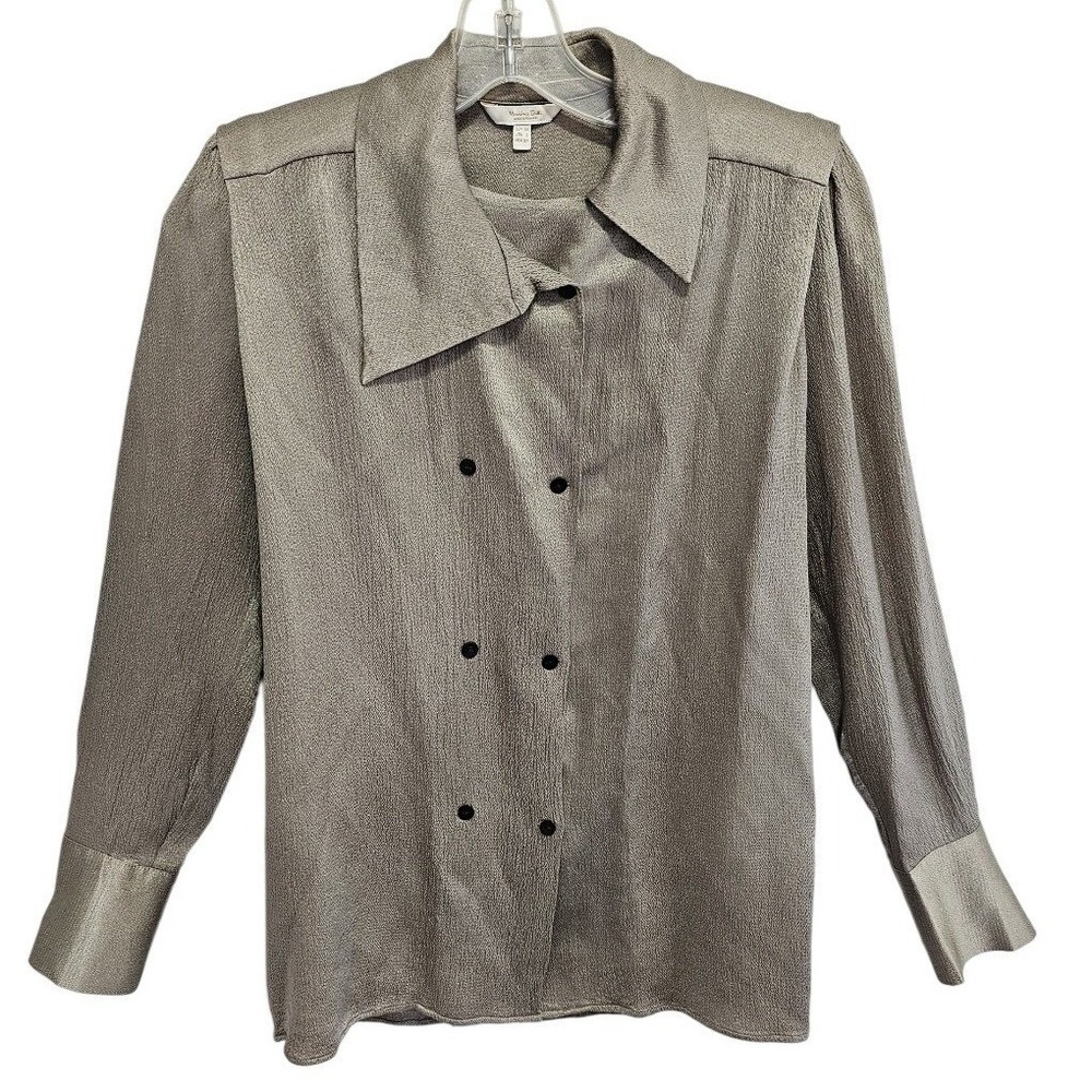 Massimo Dutti Brown Silk Viscose Button Down Long Sleeve Shirt Blouse Top Sz 2